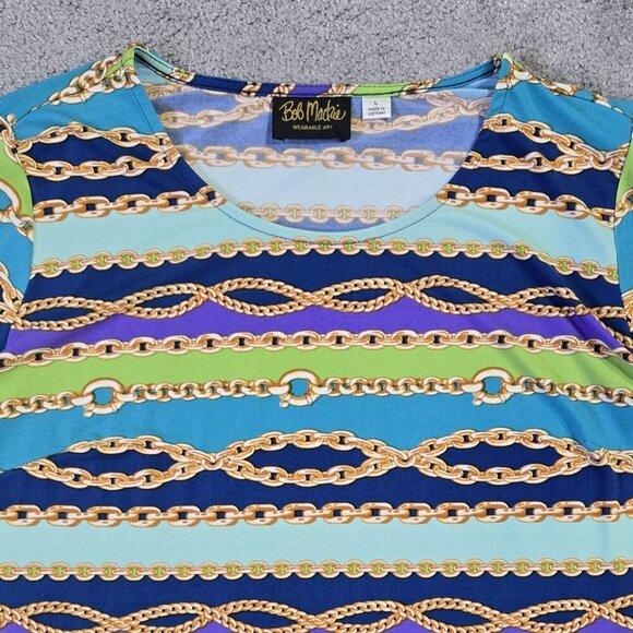 Bob Mackie Wearable Art Multicolor Chain Stripe Liquid Knit Top Colorful Unique - Picture 4 of 8